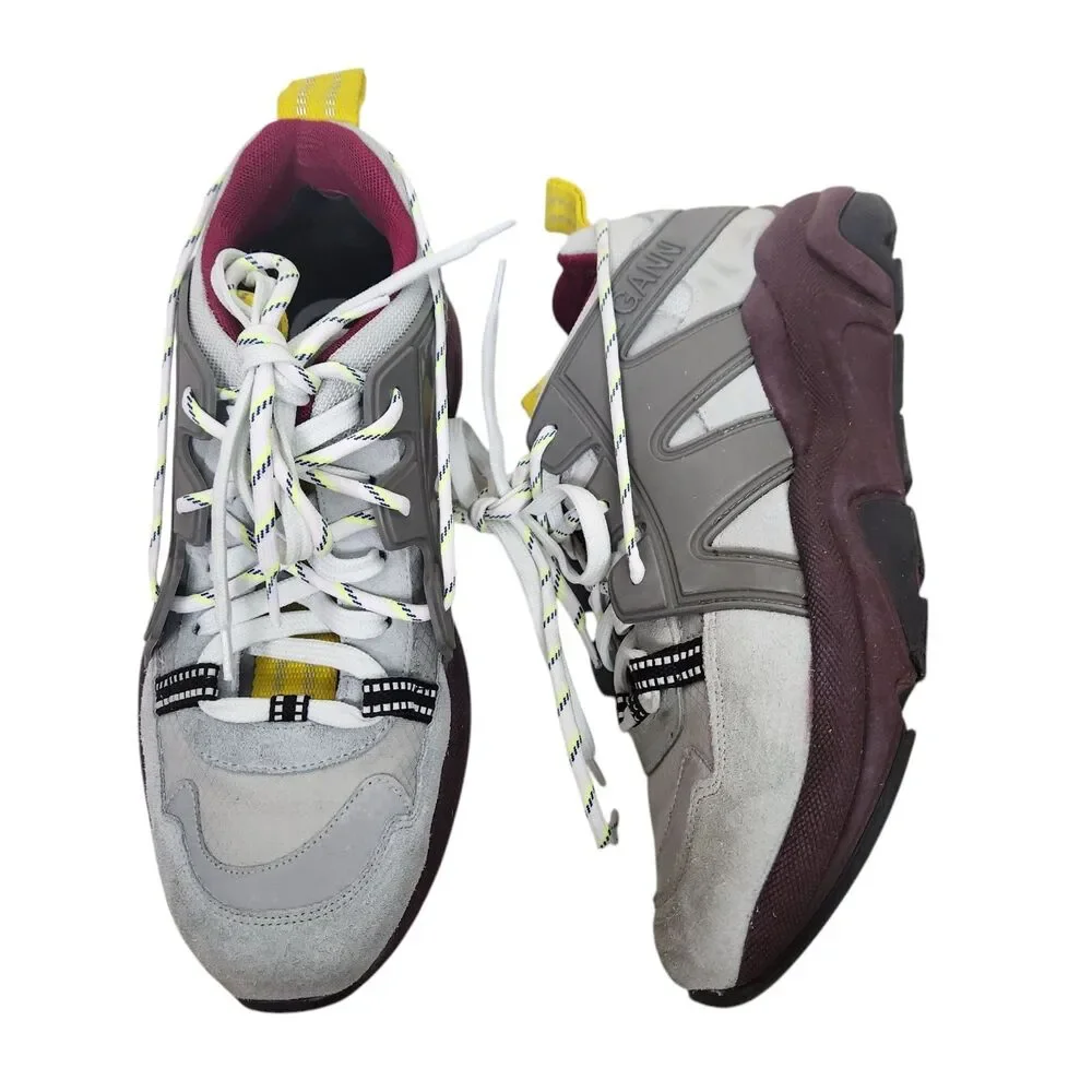 GANNI Shoes Womens EU 41 US 11‎ Grey Tech Chunky Mixed-Media Sneakers Luxury